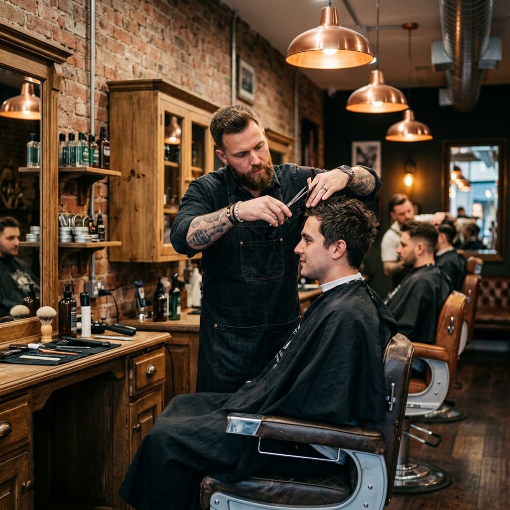 Barbero en acción en Spring Barber Shop